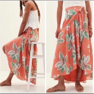 Hutch wrap floral maxi skirt peach orange green tropical leaf print flowy